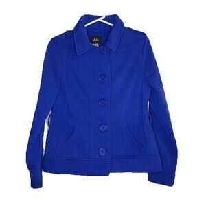 Vintage Dots Cobalt Blue Button Front Collared Casual Jacket Women Size XL Chic